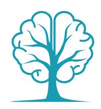 Skizze in Türkis von einem Baum. Die Baumkrone wird durch 2 Gehirnhälften repräsentiert.